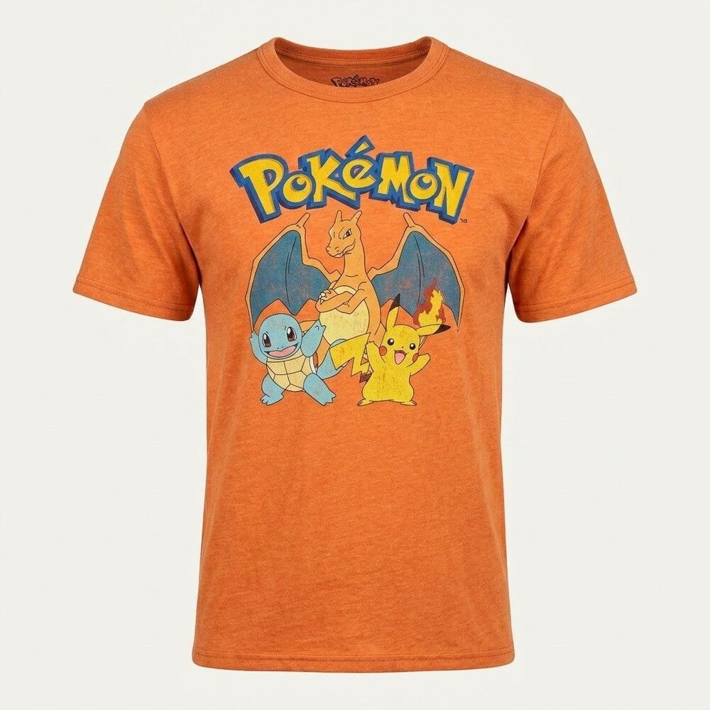 Pokemon Charizard Pikachu Squirtle Orange Graphic T-Shirt Mens 2XL Contrast